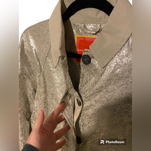 Isaac Mizrahi Silver Metallic Trench Coat - Size Small - Picture 7 of 15